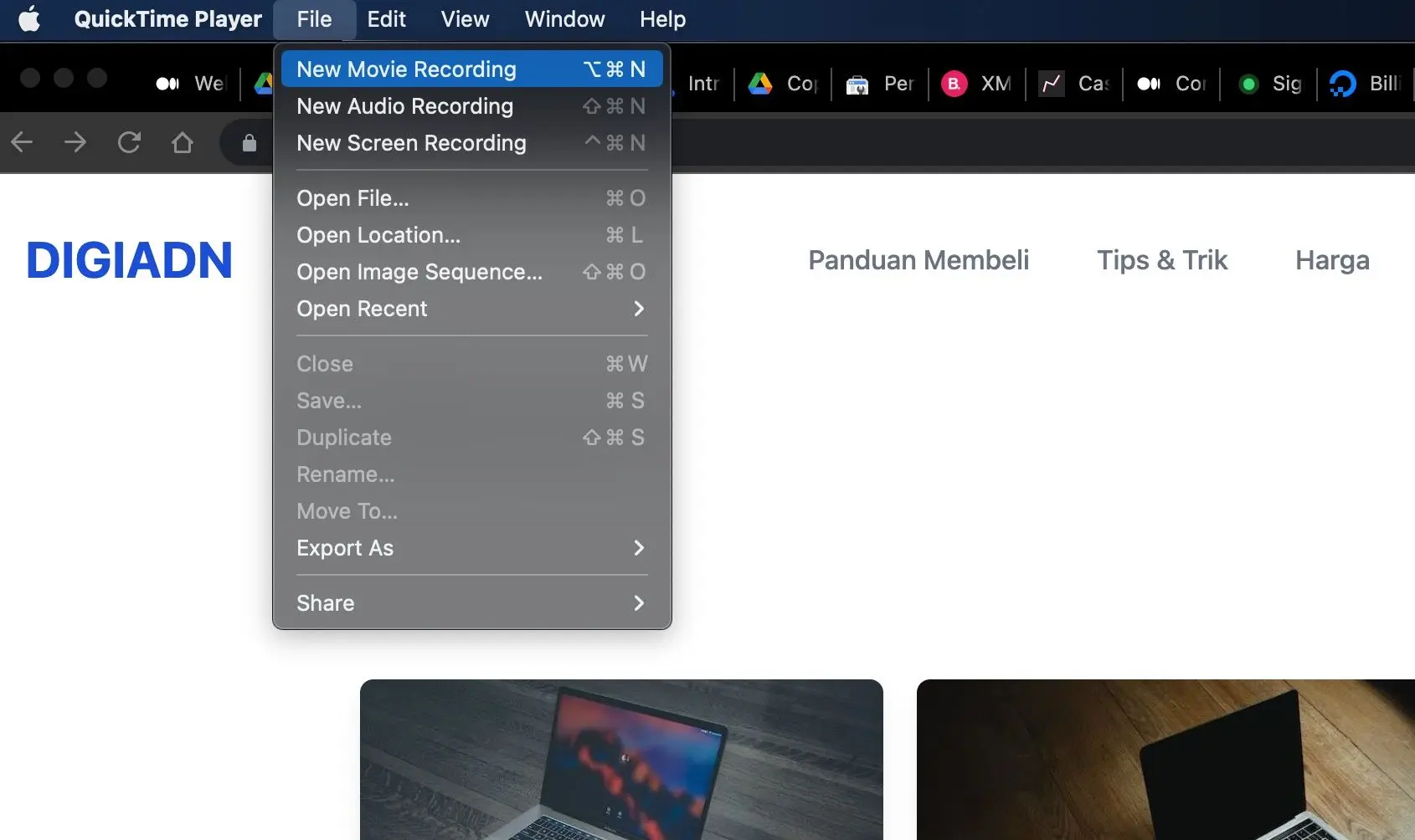 cara screen record di macbook menggunakan QuickTime